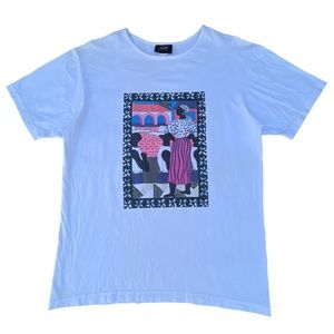 Vintage 90s African Culture Vibrant White Black Graphic T-shirt